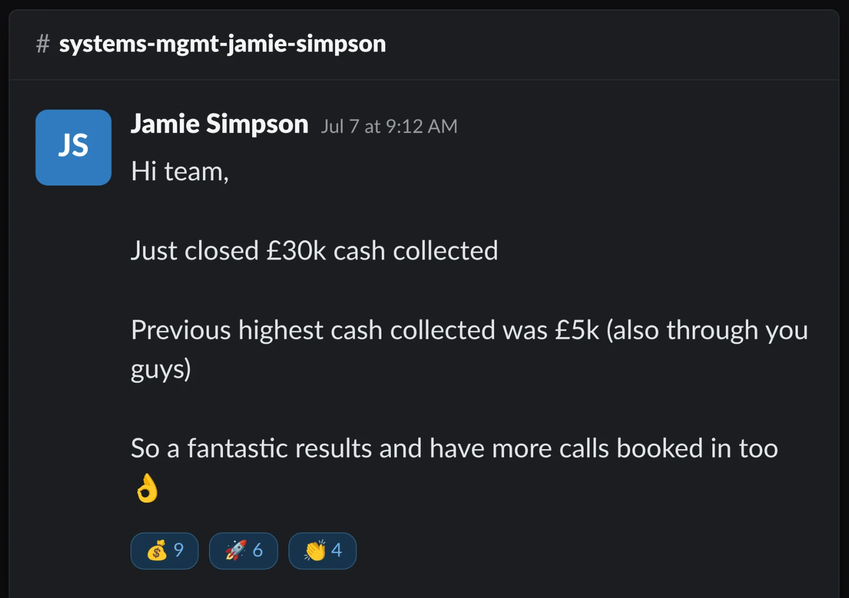 Jamie Simpson closed £30k cash collected
