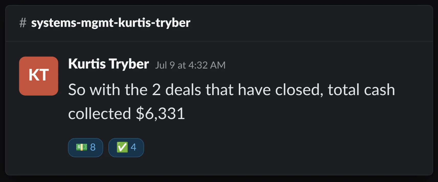 Kurtis Tryber collected $6,331 across 2 deals