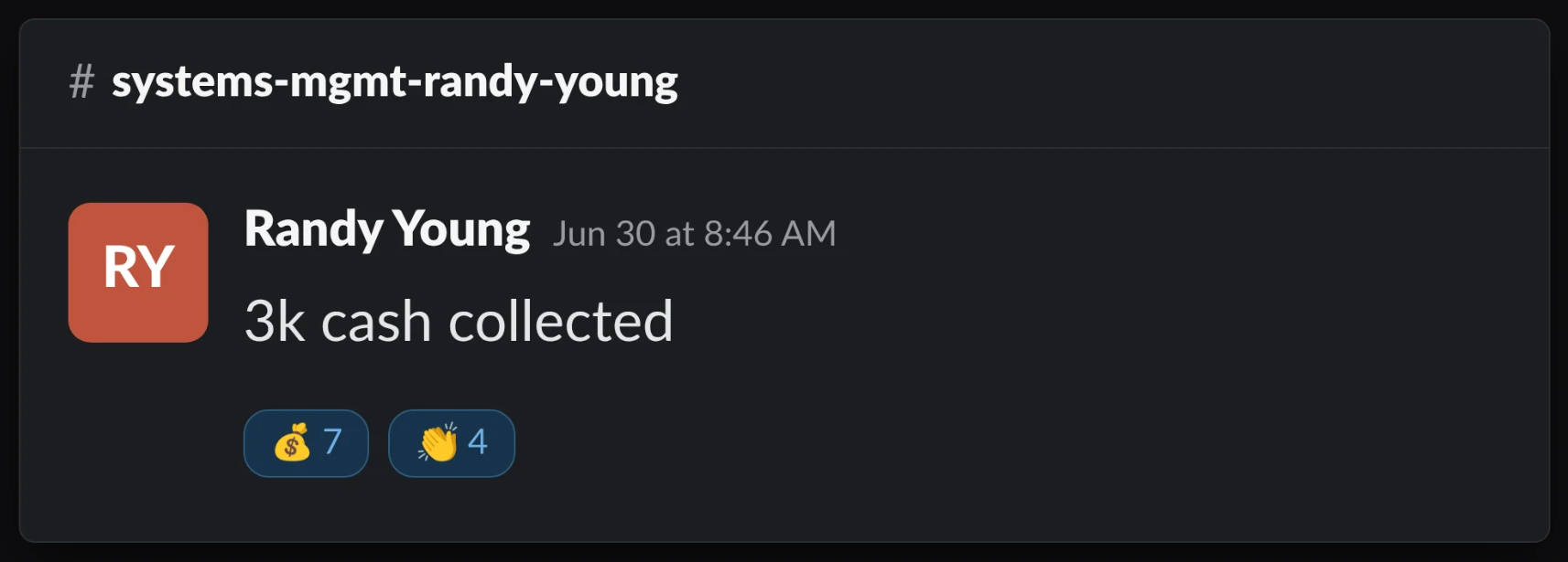 Randy Young collected 3k cash