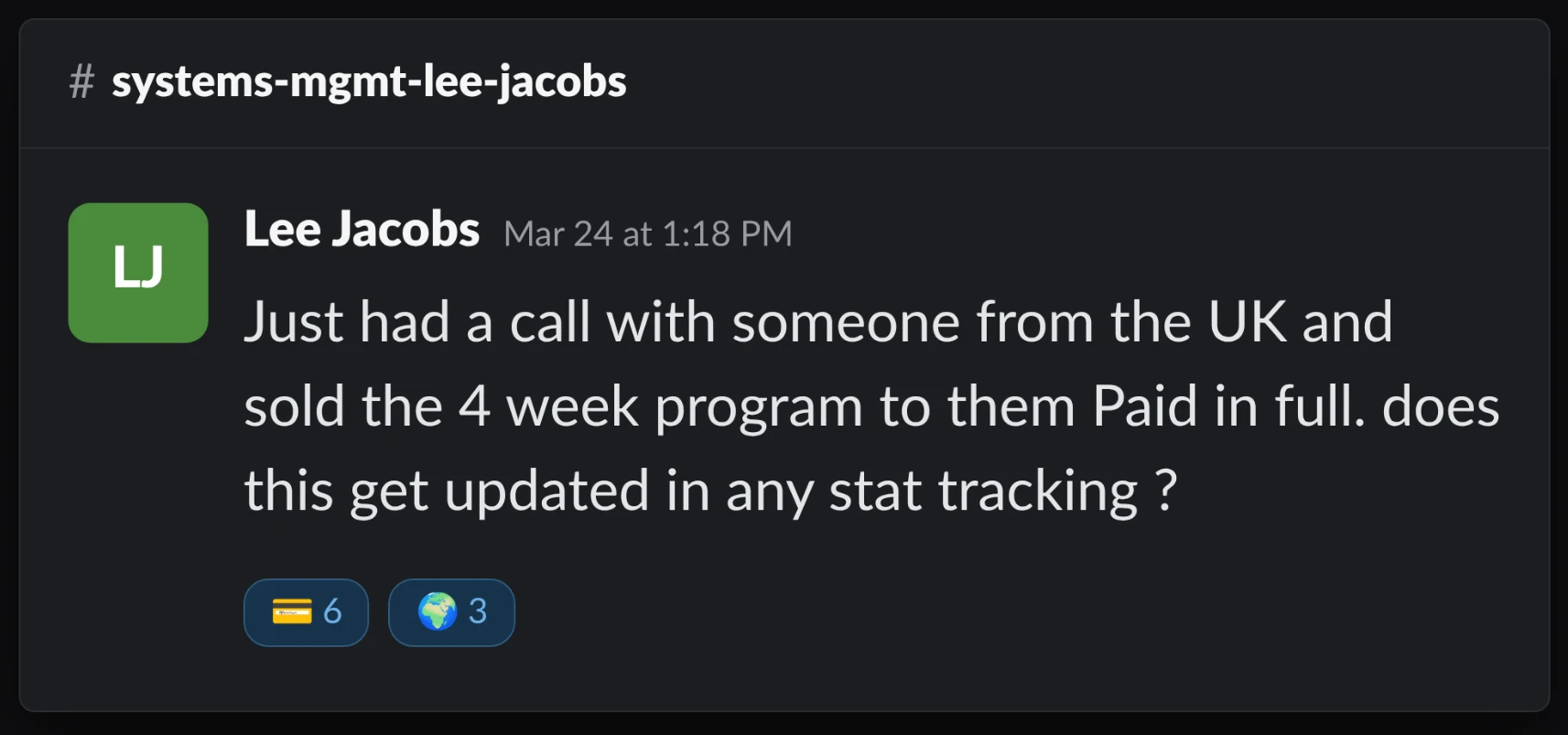 Lee Jacobs sold the 4 week program paid in full