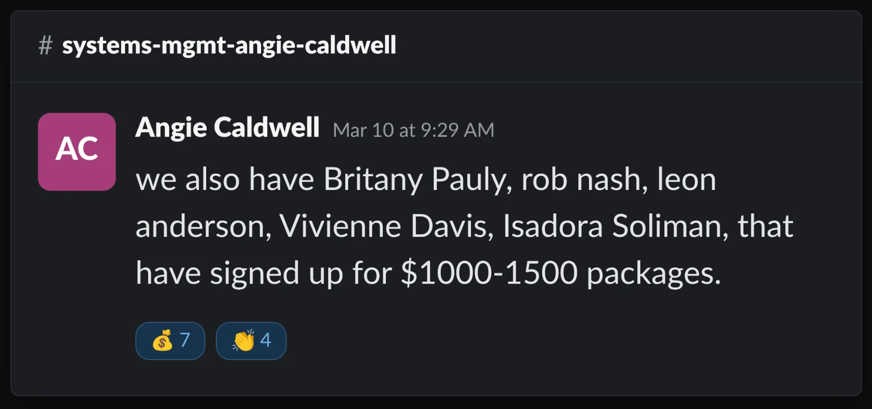Angie Caldwell signed multiple $1000-1500 packages